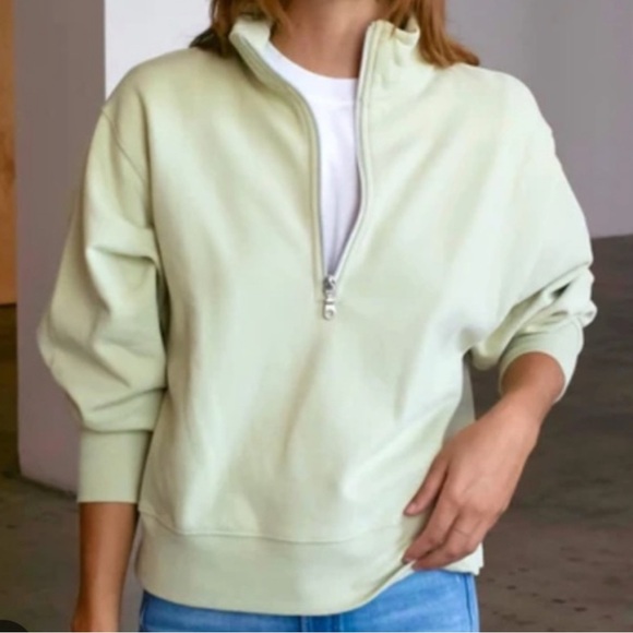 AYR Tops - AYR | Cropped Quarter Zip Ling Sleeve Sweatshirt Green, Women’s XS
